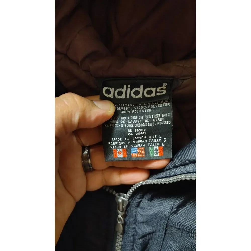 Vintage 90s Adidas Maroon and Black Color-Block Hooded Jacket Large